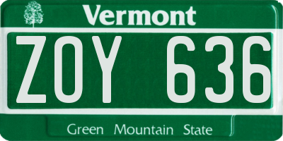 VT license plate ZOY636