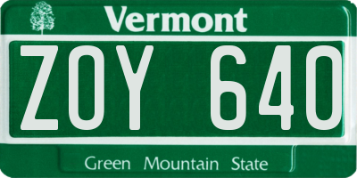 VT license plate ZOY640