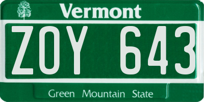 VT license plate ZOY643