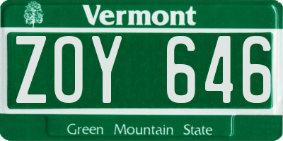 VT license plate ZOY646