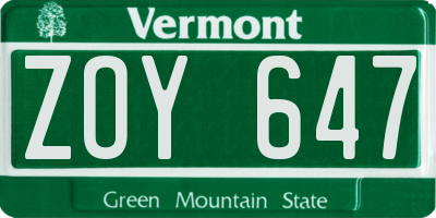 VT license plate ZOY647