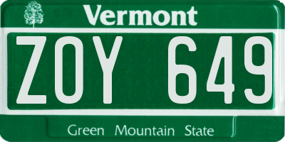 VT license plate ZOY649