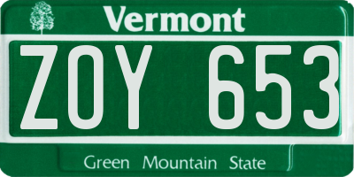 VT license plate ZOY653