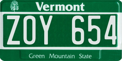 VT license plate ZOY654