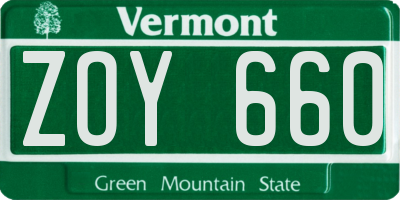 VT license plate ZOY660