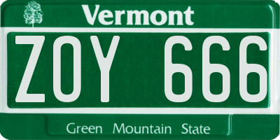 VT license plate ZOY666