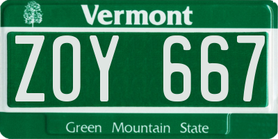 VT license plate ZOY667