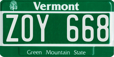 VT license plate ZOY668