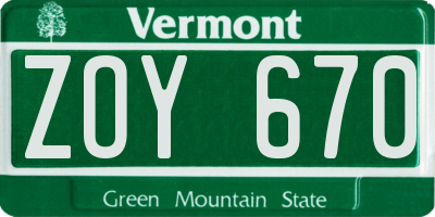VT license plate ZOY670