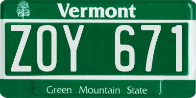 VT license plate ZOY671