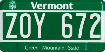 VT license plate ZOY672