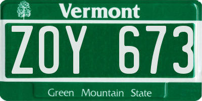 VT license plate ZOY673