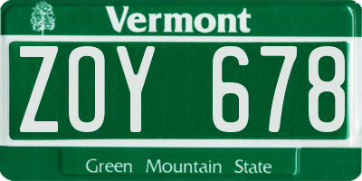 VT license plate ZOY678