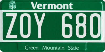 VT license plate ZOY680