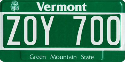 VT license plate ZOY700