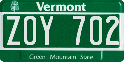 VT license plate ZOY702