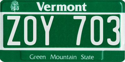 VT license plate ZOY703
