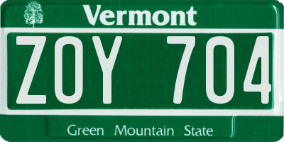 VT license plate ZOY704