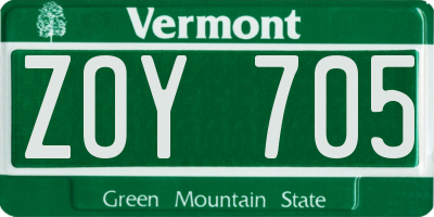 VT license plate ZOY705