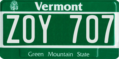 VT license plate ZOY707