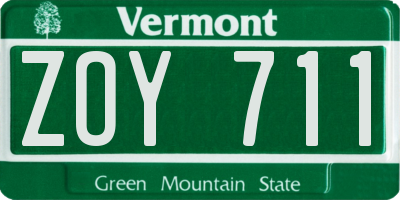 VT license plate ZOY711