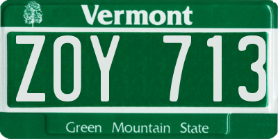 VT license plate ZOY713