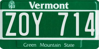 VT license plate ZOY714