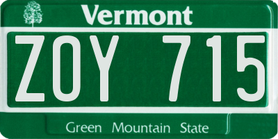 VT license plate ZOY715