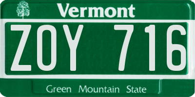 VT license plate ZOY716