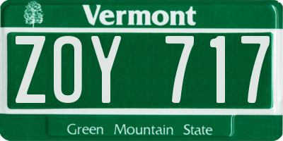 VT license plate ZOY717