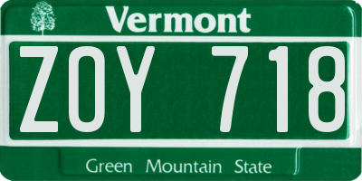 VT license plate ZOY718