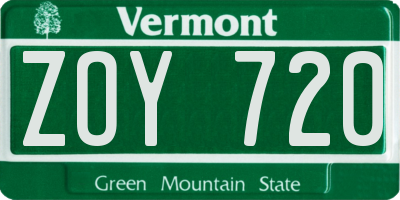 VT license plate ZOY720