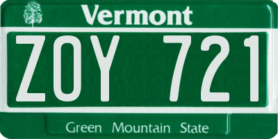 VT license plate ZOY721