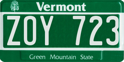 VT license plate ZOY723