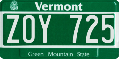 VT license plate ZOY725