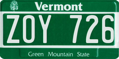 VT license plate ZOY726