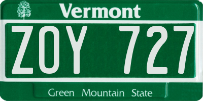 VT license plate ZOY727
