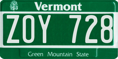 VT license plate ZOY728