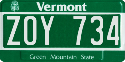 VT license plate ZOY734