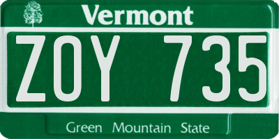 VT license plate ZOY735