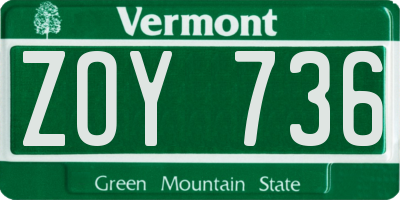 VT license plate ZOY736