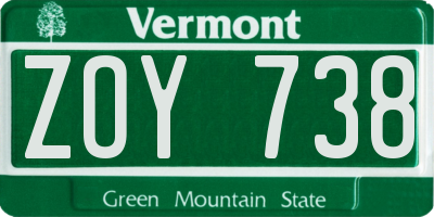 VT license plate ZOY738
