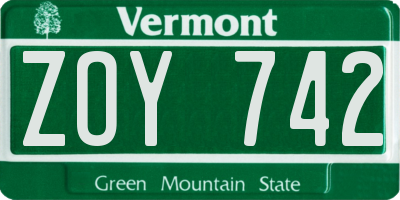 VT license plate ZOY742