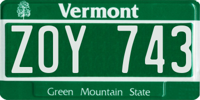 VT license plate ZOY743