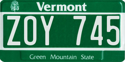 VT license plate ZOY745