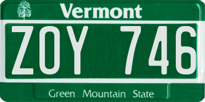 VT license plate ZOY746