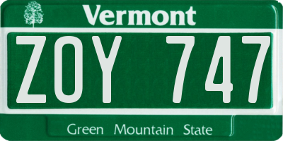 VT license plate ZOY747