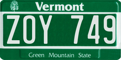 VT license plate ZOY749