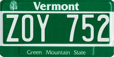 VT license plate ZOY752