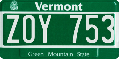 VT license plate ZOY753